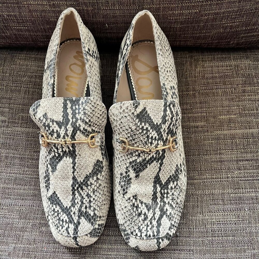 SAM EDELMAN Jamille Loafers Snakeskin-Print  Horsebit Buckle Size 6.5‎